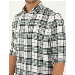 Su Yeşili Ekose Slim Fit Uzun Kollu Gömlek