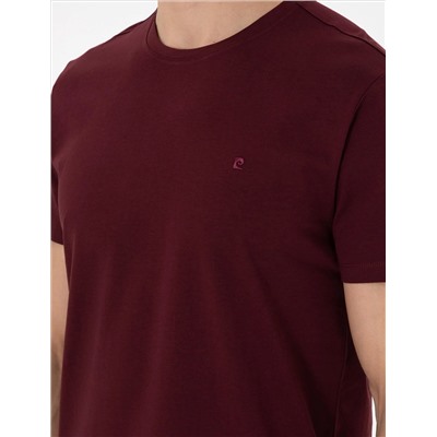Bordo %100 Pamuk Slim Fit Bisiklet Yaka Basic Tişört