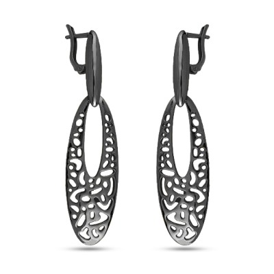 Серьги Узоры (покрытие черный родий), Есть комплект