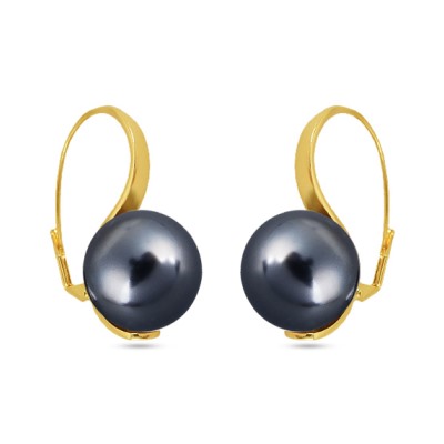 Серьги (Майорка 16мм темно-серая; покрытие золото), Есть комплект