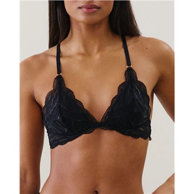 Sujetador triángulo push-up de encaje negro