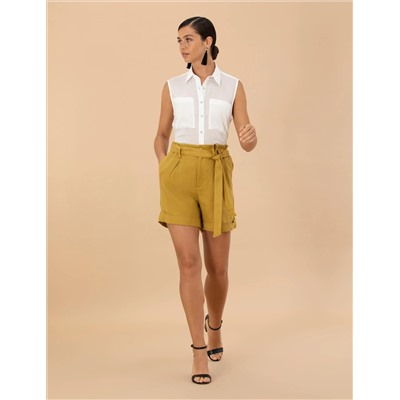 Yeşil Keten Oversize Bermuda Şort