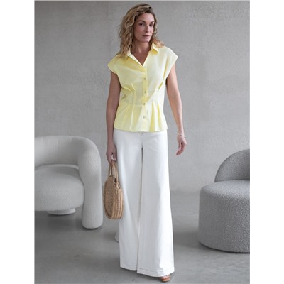 Блузка приталенного кроя с коротким рукавом из легкого хлопкового поплина с эластаном