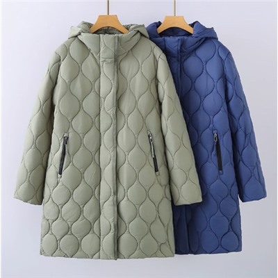 Женское свободное стеганое хлопковое пальто средней длины со съемным капюшоном