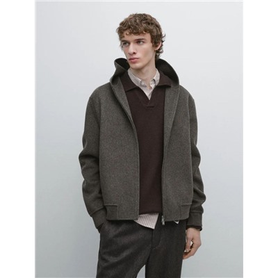 Мужская шерстяная куртка-бомбер с капюшоном МАССИМО Д