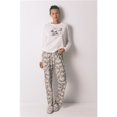 Pijama largo 100% algodón blanco Mickey Mouse