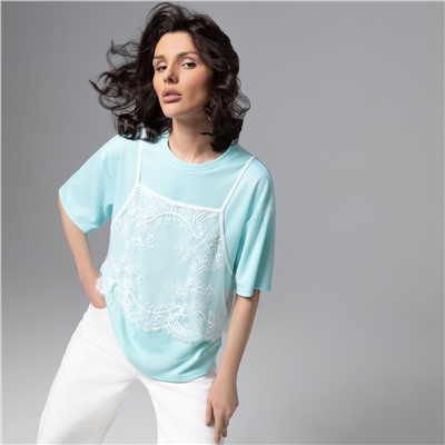 Футболка оверсайз, Модный тандем (мятный 2 в 1)