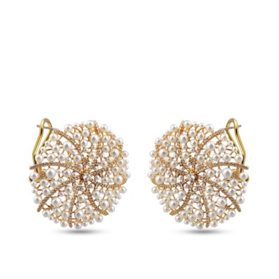 Серьги (жемчуг белый, фианит; покрытие золото), Есть комплект