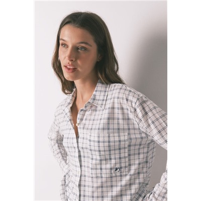 Pijama camisero algodón cuadros azul