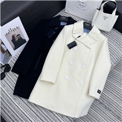 пальто средней длины с лацканами Pra, 100% кашемир, жаккардовая подкладка с буквами, высококачественная индивидуализация, литая пряжка с логотипом YB, кожаные манжеты с буквами,