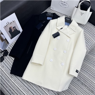 пальто средней длины с лацканами Pra, 100% кашемир, жаккардовая подкладка с буквами, высококачественная индивидуализация, литая пряжка с логотипом YB, кожаные манжеты с буквами,