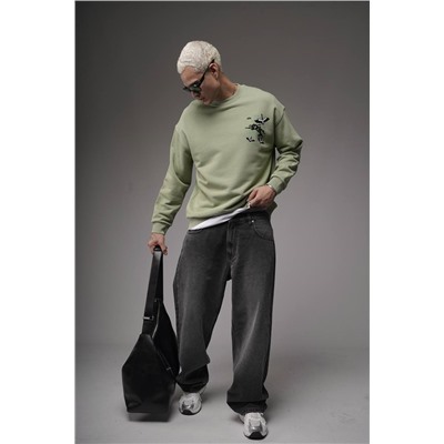 Свитшот  журавли  зеленый