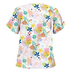 UA Floral Comfort White V-Neck Print Scrub Top