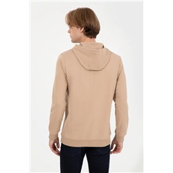 Erkek Camel Kapüşonlu Basic Sweatshirt