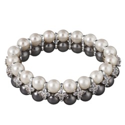 Браслет Вальс (Майорка 7мм белая, темно-серая, цирконы; покрытие родий)