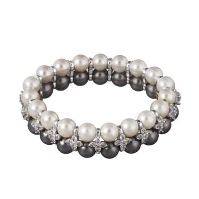 Браслет Вальс (Майорка 7мм белая, темно-серая, цирконы; покрытие родий)