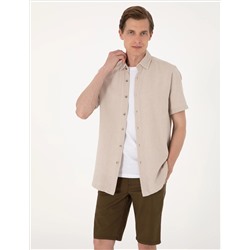 Bej Comfort Fit Kısa Kollu Gömlek