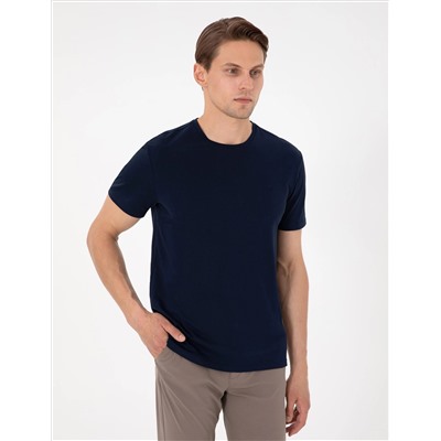 Lacivert %100 Pamuk Slim Fit Bisiklet Yaka Basic Tişört