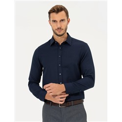 Lacivert Slim Fit Armürlü Gömlek