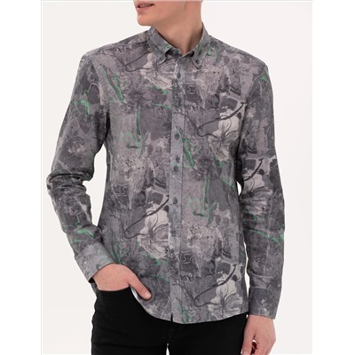 Gri Slim Fit Uzun Kollu Gömlek