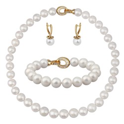 Комплект Эдисон (жемчуг белый 11-13мм; покрытие золото) 44-46см