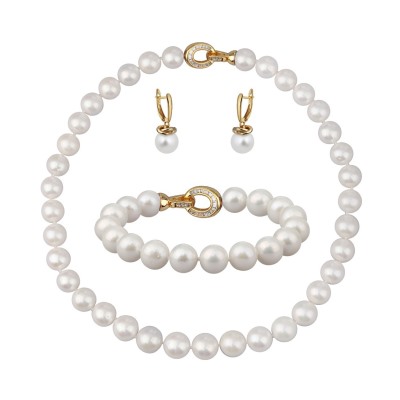 Комплект Эдисон (жемчуг белый 11-13мм; покрытие золото) 44-46см