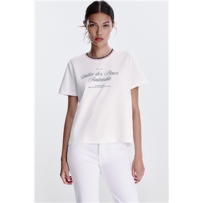 CHUNKY KNIT COLLAR SLOGAN T-SHIRT