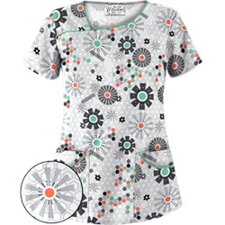 UA Honeycombs And Flowers Pewter Asymmetrical Scrub Top