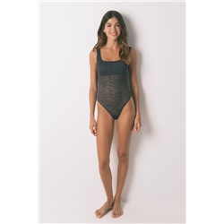 Body encaje animal print gris
