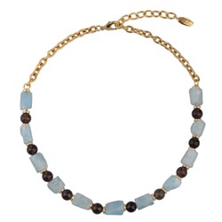 Колье Терра (аквамарин, раухтопаз 8мм; покрытие золото) 45-50см, Есть комплект