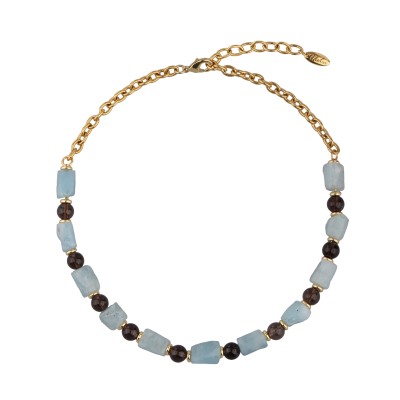 Колье Терра (аквамарин, раухтопаз 8мм; покрытие золото) 45-50см, Есть комплект