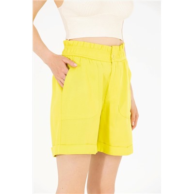 Kadın Neon Sarı Dokuma Şort