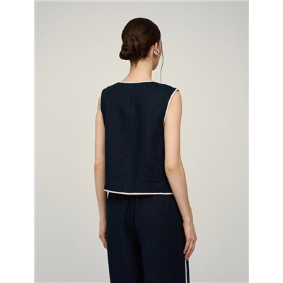 Синий жилет изо льна с кантами