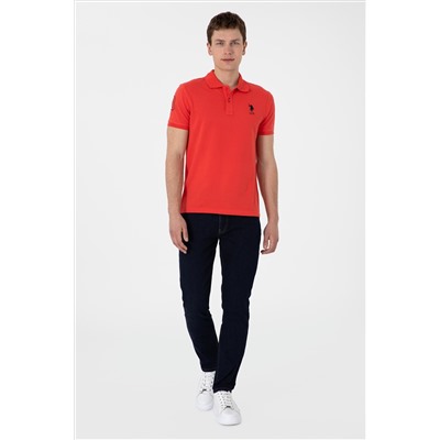 Erkek Slim Fit Polo Yaka Kırmızı Basic Tişört