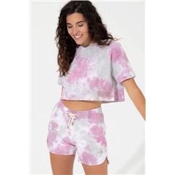 Kadın Menekşe Bisiklet Yaka Crop Tişört