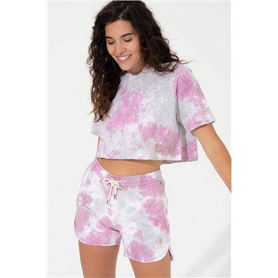 Kadın Menekşe Bisiklet Yaka Crop Tişört