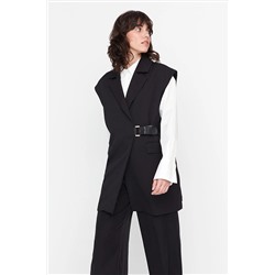 TRENDYOL MODEST Siyah Beli Yarım Kemer Kapamalı Dokuma Yelek TCTAW23YL00006
