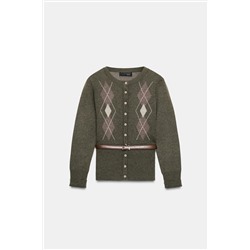 CHAQUETA PUNTO ROMBOS CINTURÓN