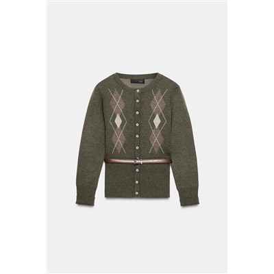 CHAQUETA PUNTO ROMBOS CINTURÓN