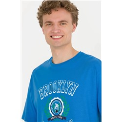 Erkek Saks Comfort Bisiklet Yaka Tişört