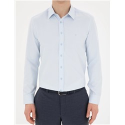 Açık Mavi Slim Fit Armürlü Uzun Kollu Gömlek