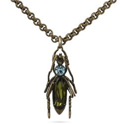 Кулон Кузнечик (кристаллы SW зеленые, голубые; покрытие бронза) 50см, Есть комплект