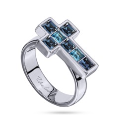 Кольцо Квадро (кристаллы SW джинс, аквамарин; покрытие родий), Есть комплект