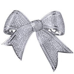 Брошь Бант (белый фианит; покрытие родий), Есть комплект