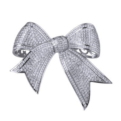 Брошь Бант (белый фианит; покрытие родий), Есть комплект