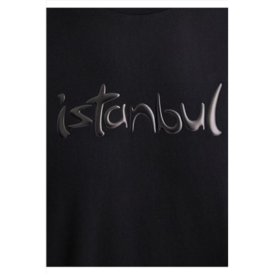Mavi İstanbul Baskılı Siyah Tişört Loose Fit / Bol Rahat Kesim 0613002-71379