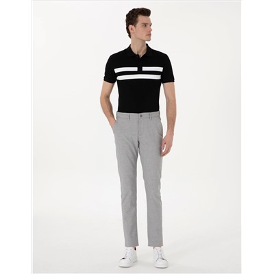 Gri Slim Fit Beli Lastikli Çizgili  Kanvas Pantolon