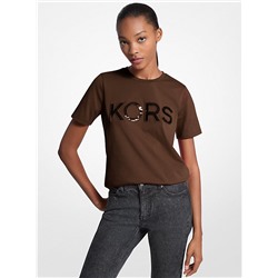 Michael Kors Outlet Sequined Logo Cotton T-Shirt