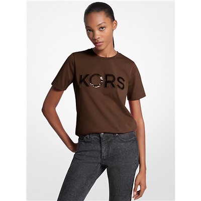 Michael Kors Outlet Sequined Logo Cotton T-Shirt
