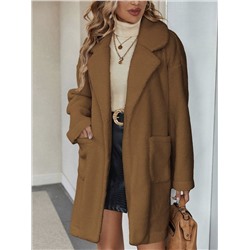SHEIN LUNE Lapel Neck Dual Pocket Drop Shoulder Teddy Coat